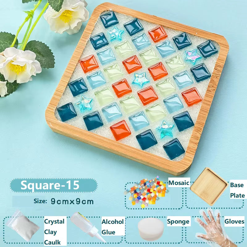 Creative DIY Mosaic Coaster Handmade Material Bamboo Tableware Mat Tray Children DIY Toy Craft Kit for Cup Mat Placemat Kid Gift