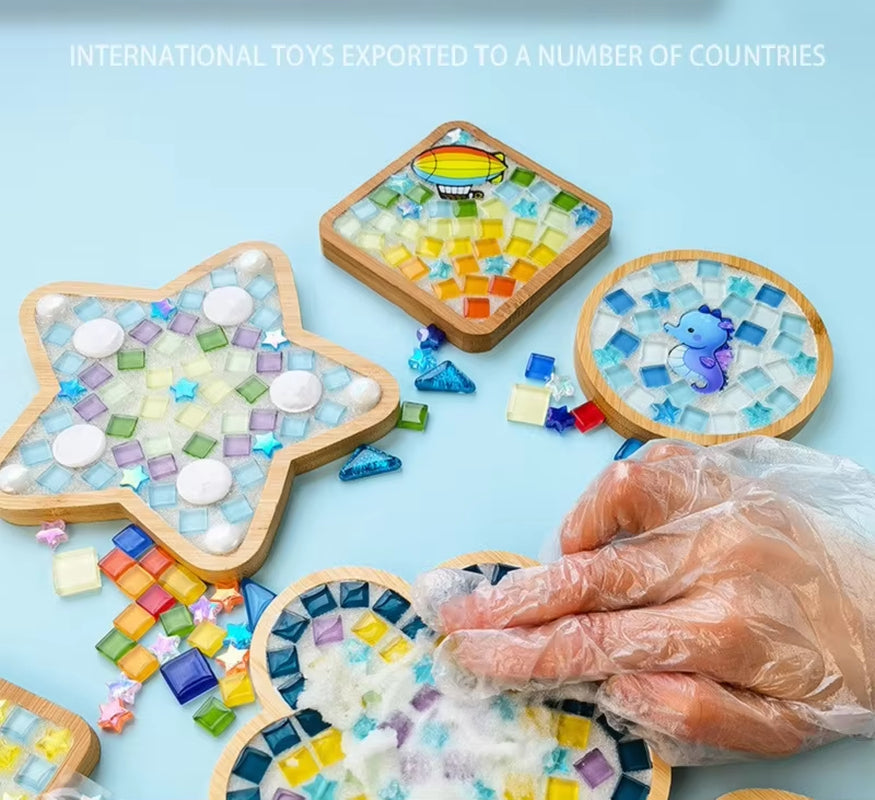 Creative DIY Mosaic Coaster Handmade Material Bamboo Tableware Mat Tray Children DIY Toy Craft Kit for Cup Mat Placemat Kid Gift