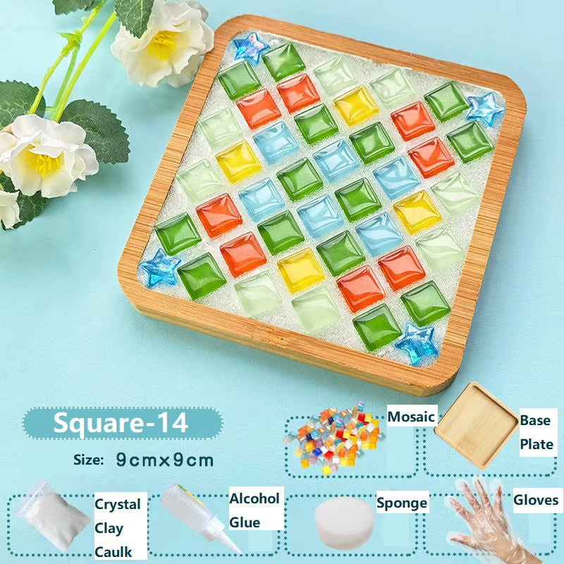 Creative DIY Mosaic Coaster Handmade Material Bamboo Tableware Mat Tray Children DIY Toy Craft Kit for Cup Mat Placemat Kid Gift