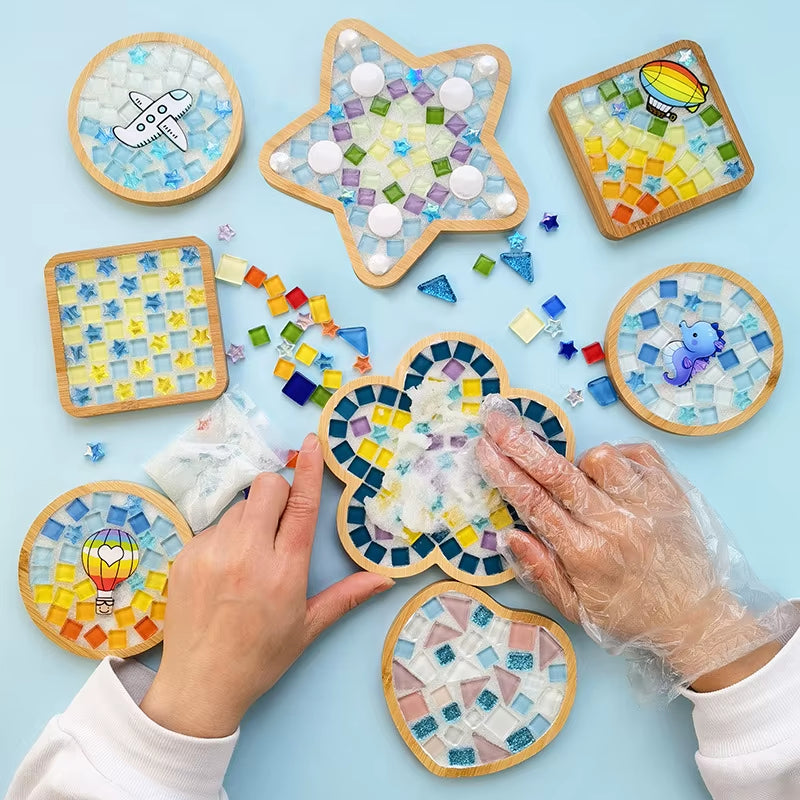 Creative DIY Mosaic Coaster Handmade Material Bamboo Tableware Mat Tray Children DIY Toy Craft Kit for Cup Mat Placemat Kid Gift