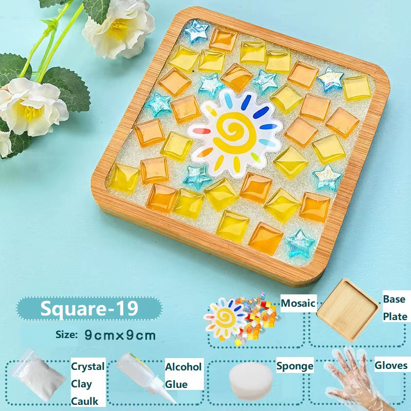 Creative DIY Mosaic Coaster Handmade Material Bamboo Tableware Mat Tray Children DIY Toy Craft Kit for Cup Mat Placemat Kid Gift