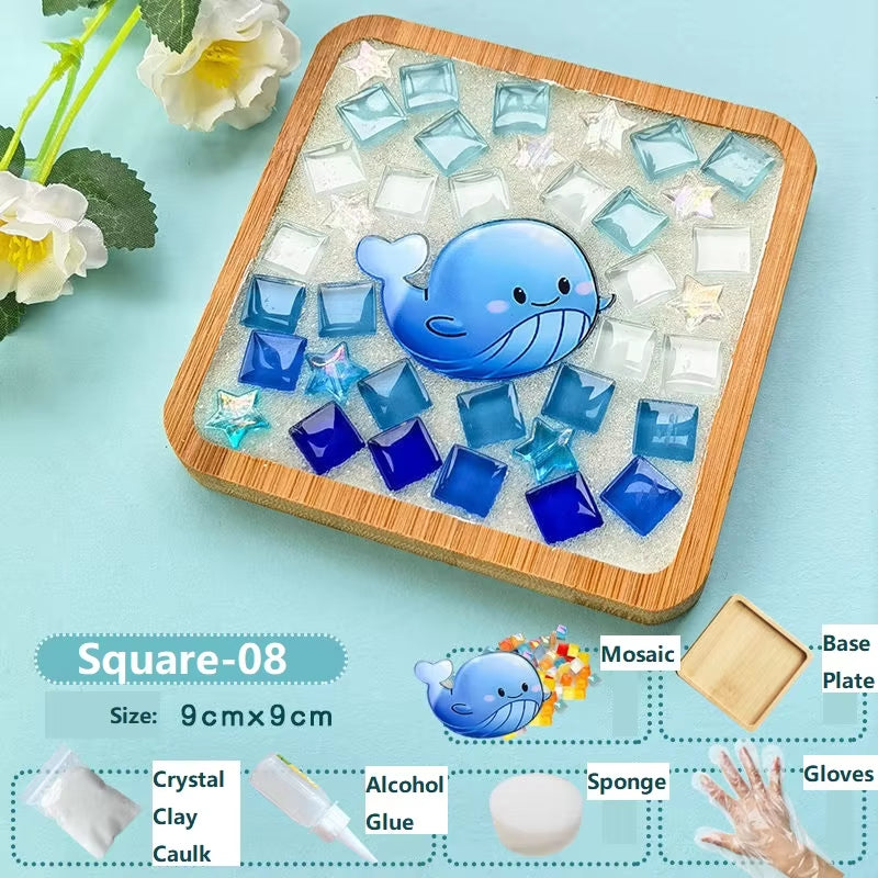 Creative DIY Mosaic Coaster Handmade Material Bamboo Tableware Mat Tray Children DIY Toy Craft Kit for Cup Mat Placemat Kid Gift