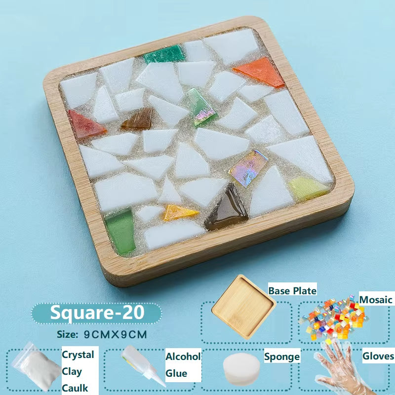 Creative DIY Mosaic Coaster Handmade Material Bamboo Tableware Mat Tray Children DIY Toy Craft Kit for Cup Mat Placemat Kid Gift