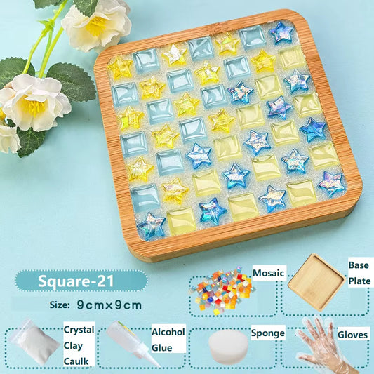 Creative DIY Mosaic Coaster Handmade Material Bamboo Tableware Mat Tray Children DIY Toy Craft Kit for Cup Mat Placemat Kid Gift