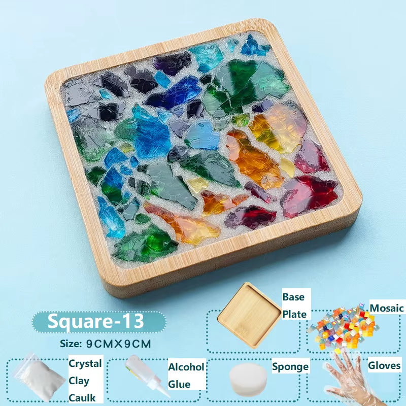 Creative DIY Mosaic Coaster Handmade Material Bamboo Tableware Mat Tray Children DIY Toy Craft Kit for Cup Mat Placemat Kid Gift