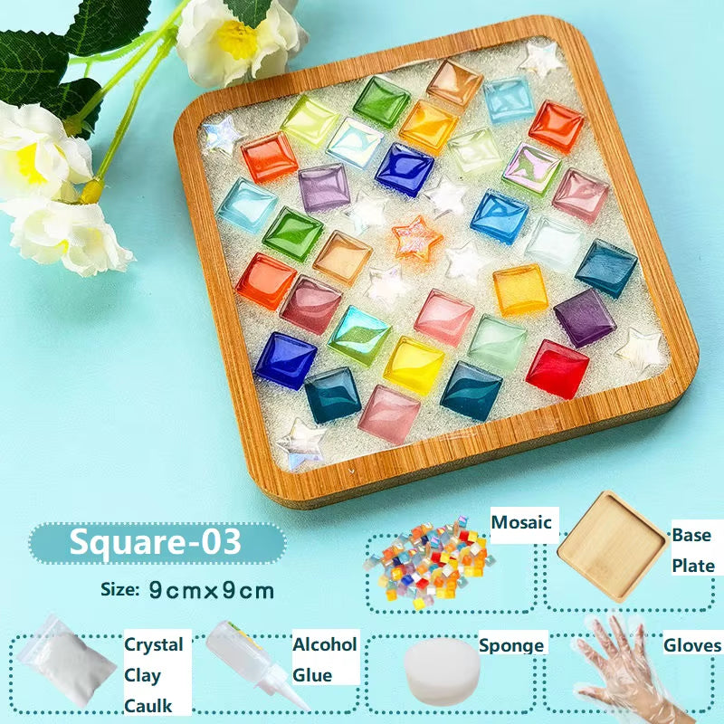 Creative DIY Mosaic Coaster Handmade Material Bamboo Tableware Mat Tray Children DIY Toy Craft Kit for Cup Mat Placemat Kid Gift