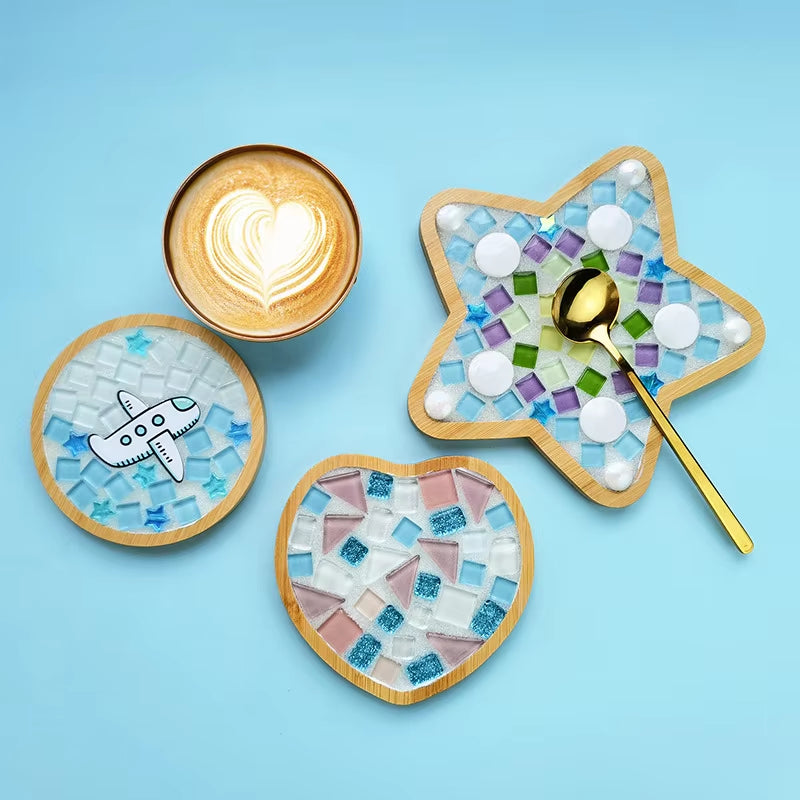 Creative DIY Mosaic Coaster Handmade Material Bamboo Tableware Mat Tray Children DIY Toy Craft Kit for Cup Mat Placemat Kid Gift
