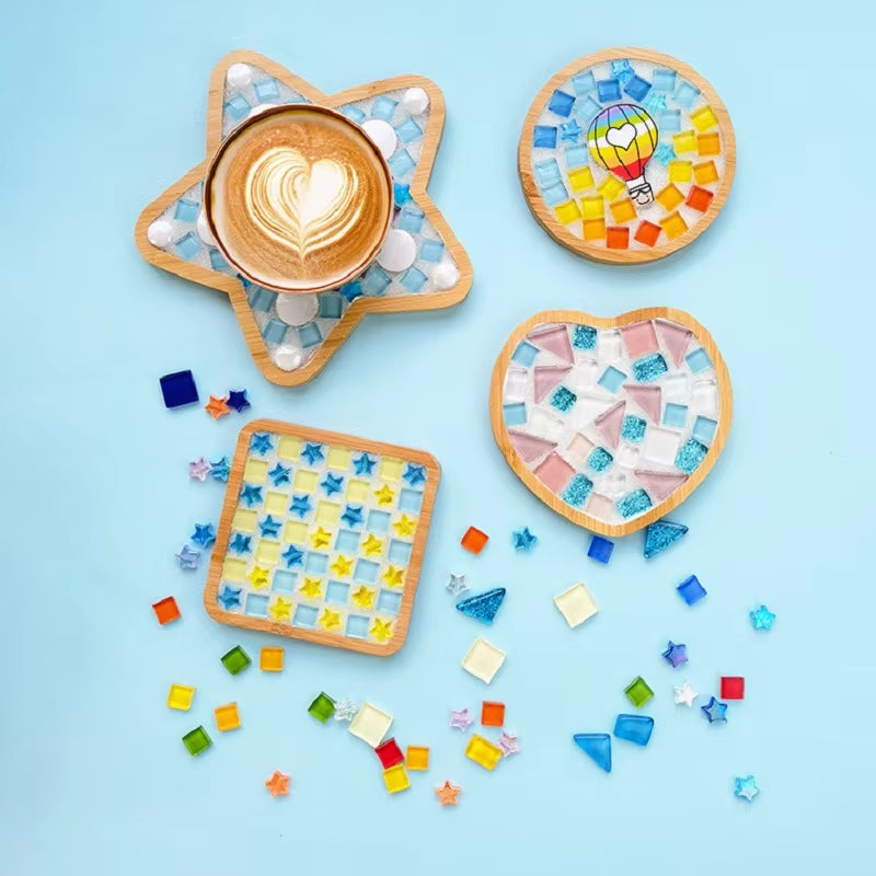 Creative DIY Mosaic Coaster Handmade Material Bamboo Tableware Mat Tray Children DIY Toy Craft Kit for Cup Mat Placemat Kid Gift