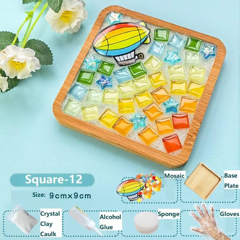 Creative DIY Mosaic Coaster Handmade Material Bamboo Tableware Mat Tray Children DIY Toy Craft Kit for Cup Mat Placemat Kid Gift